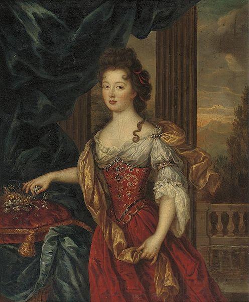 Pierre Mignard Marie Therese de Bourbon dressed in a red and gold gown Spain oil painting art